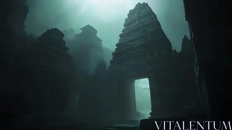 Foggy Temple Ruins AI Image