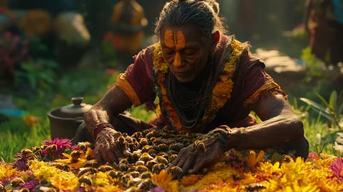 Elder Man's Peaceful Bee Ritual