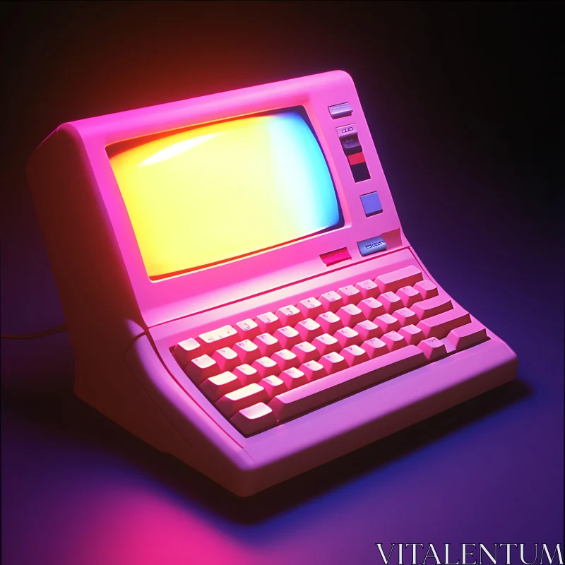 Vintage Neon Computer with CRT Display AI Image