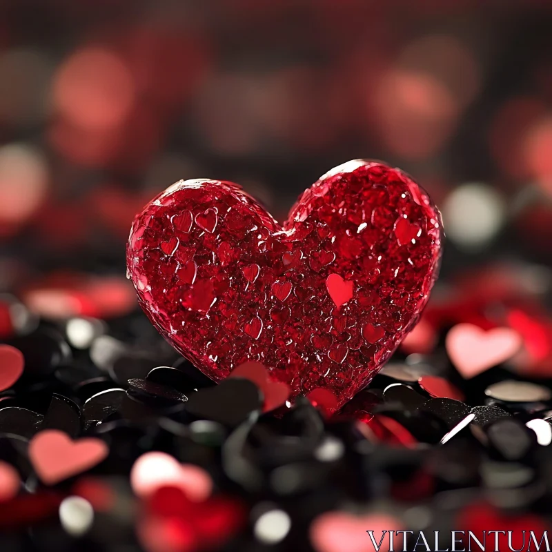 Sparkling Red Heart on Dark Confetti AI Image