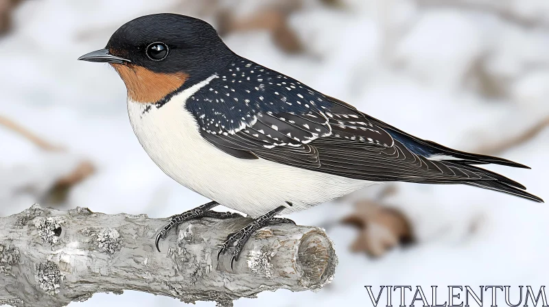 Perching Bird in Snowy Nature AI Image