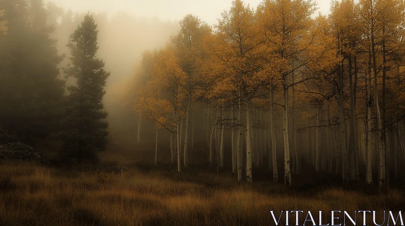 Serene Misty Forest in Fall AI Image