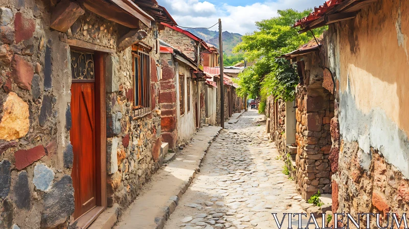 AI ART Historic Stone Buildings on Narrow Street