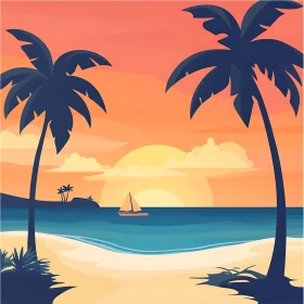 Tropical Beach Sunset with Sailboat
