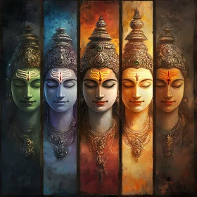 Five Faces of Divinity: A Religious Art Piece