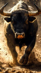 Charging Bull Amidst Dust