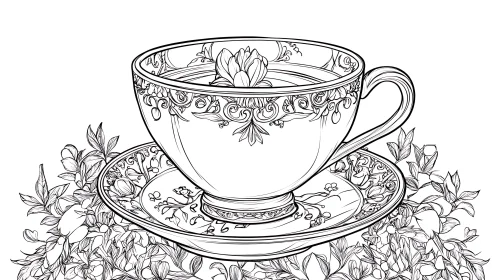 Floral Teacup Line Drawing