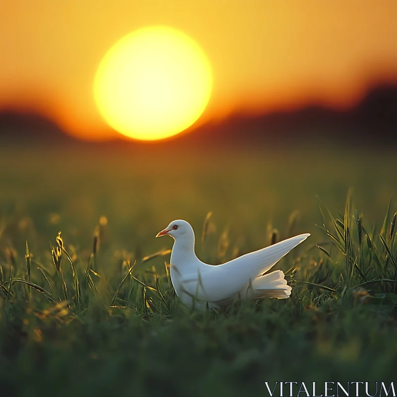 White Dove in a Meadow at Sunset AI Image