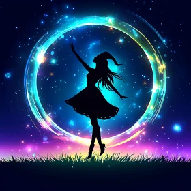 Woman's Silhouette in Cosmic Circle