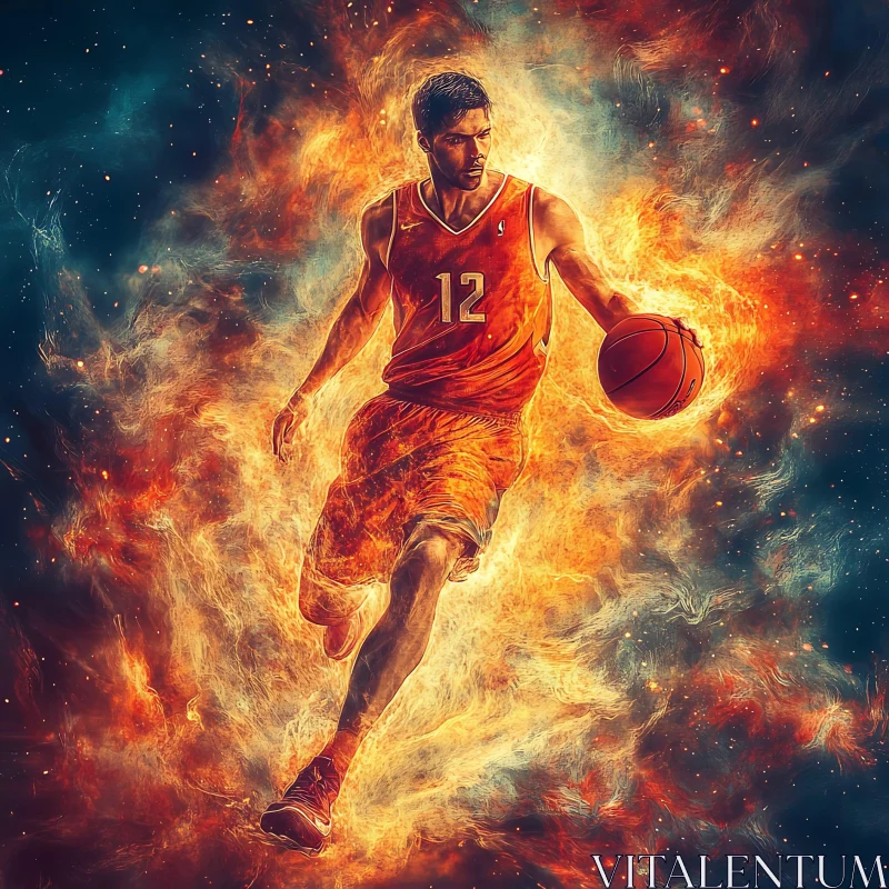 Fiery Basketball Action AI Image