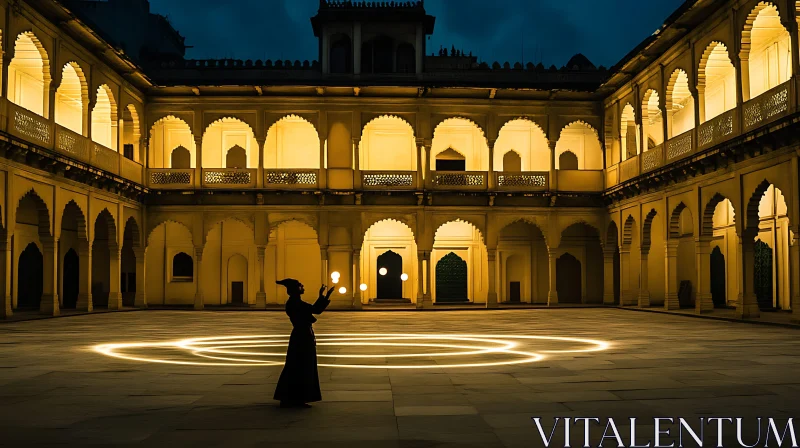 Courtyard Juggler with Glowing Orbs AI Image