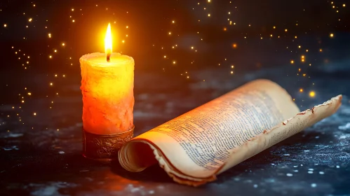 Candlelight and Ancient Scroll