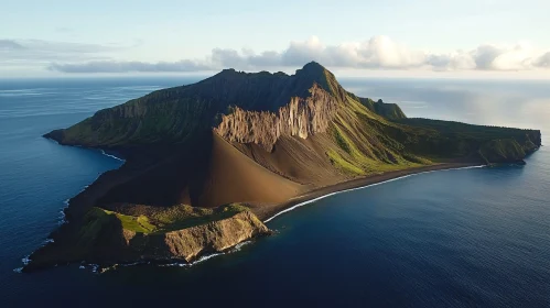 Island Landscape with Dormant Volcano and Ocean View