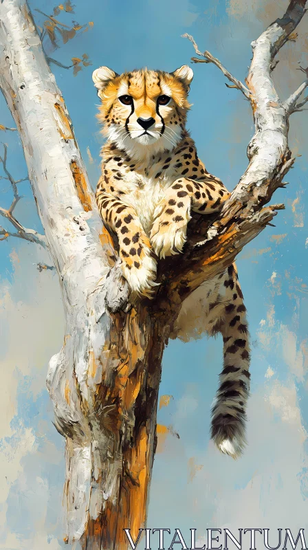 AI ART Cheetah Resting on Tree Branch