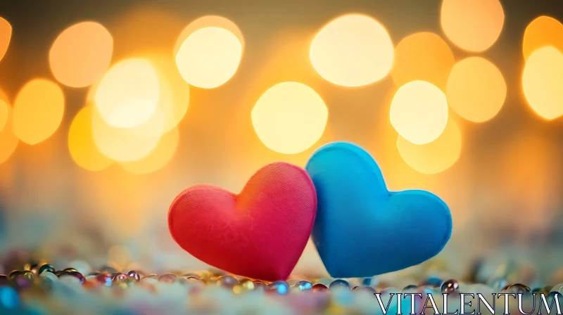 AI ART Pink and Blue Hearts with Bokeh Lights