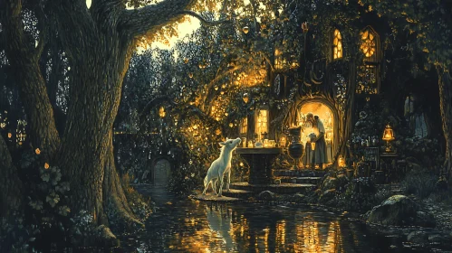 Enchanted Riverbank Treehouse Scene