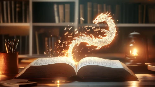 Dragon Emerging from Ancient Book