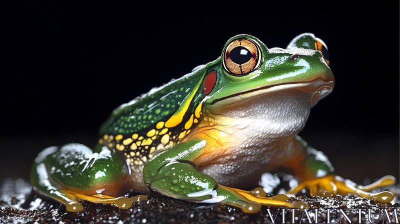 Vivid Green Frog with Yellow Markings AI Image