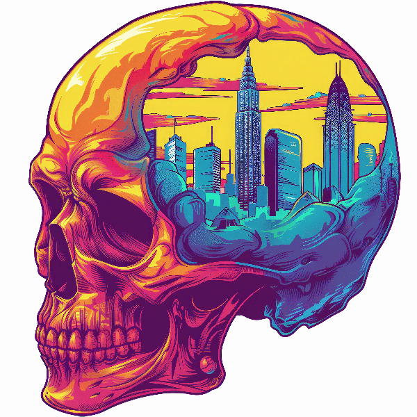 POD Design Vivid Cityscape Skull Art