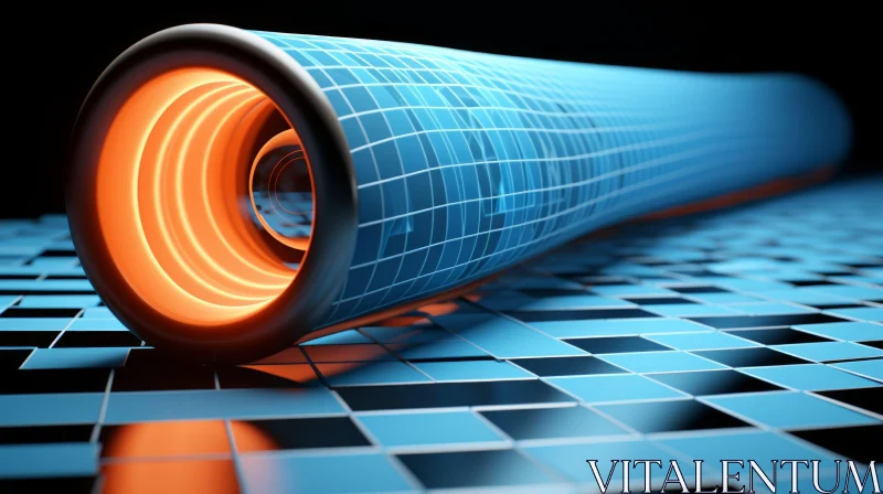 Blue and Orange Pipe on Tiled Floor | Dynamic Energy Flow | Cinema4d AI Image