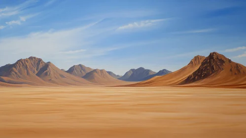 Vast Desert Scene with Sand Dunes and Mountain Ranges