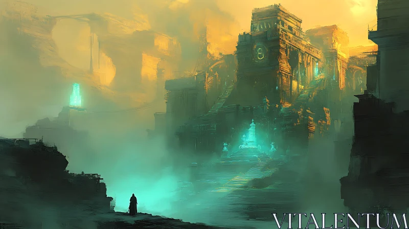 AI ART Foggy Ruins with Figure