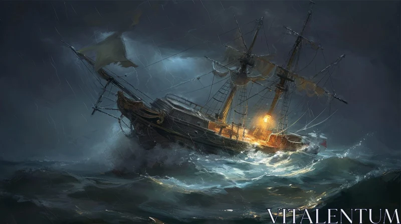 Captivating Image of a Stormy Night at Sea AI Image