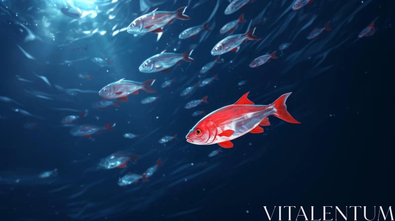 Captivating Red Fish Swimming in Mysterious Dark Waters AI Image