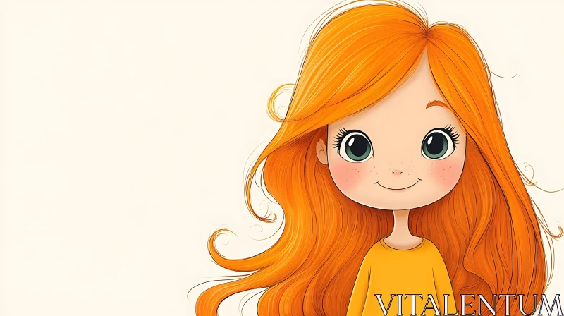 Cute Cartoon Girl with Flowing Hair Art AI Image