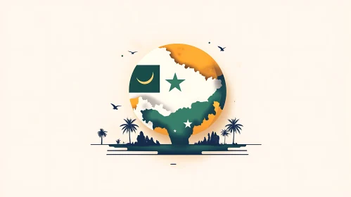 Palm Trees Globe Illustration