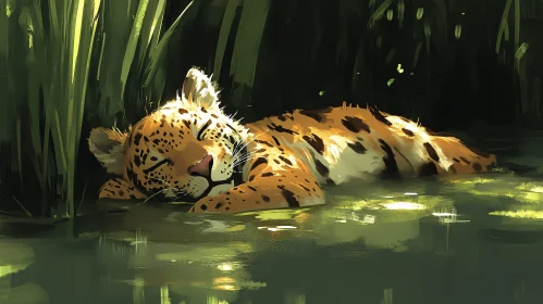 Tranquil Leopard by Water