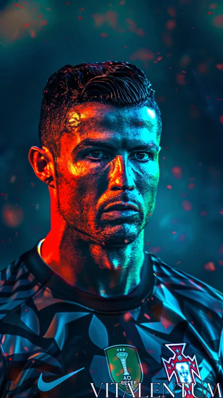 Cristiano Ronaldo's Intense Footballer Portrait AI Image