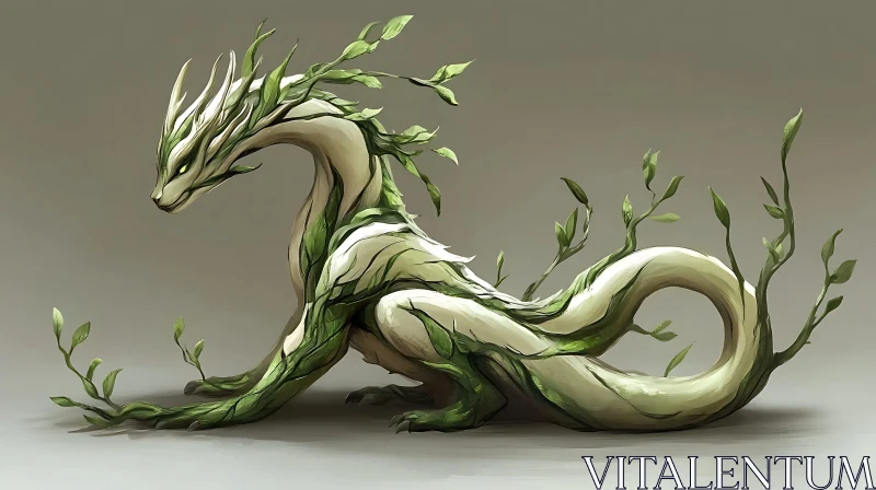 AI ART Enchanted Forest Dragon with Green Leaves