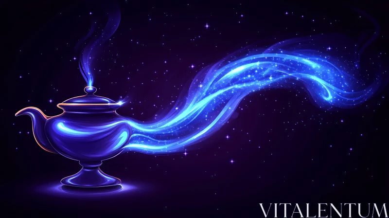 AI ART Glowing Aladdin Lamp with Blue Smoke