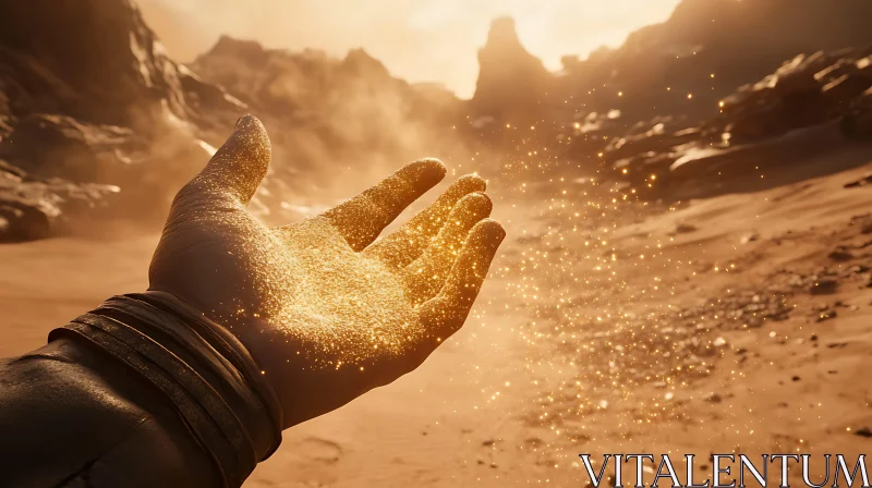 Hand with Golden Dust in Desert AI Image