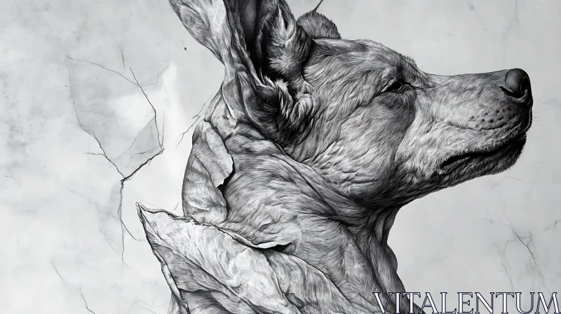 Intricate Monochrome Dog Drawing AI Image