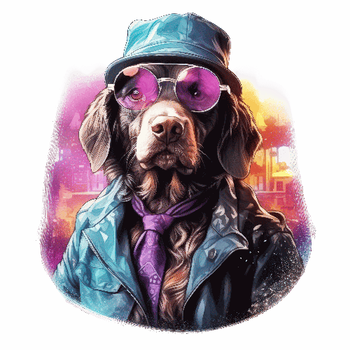 Fashionable Dog in 80s Attire with City Backdrop POD Design