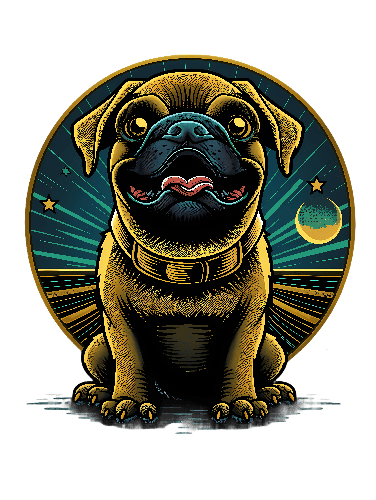 POD Design Joyful Pug Cartoon in Moonlit Night - Animal Illustration