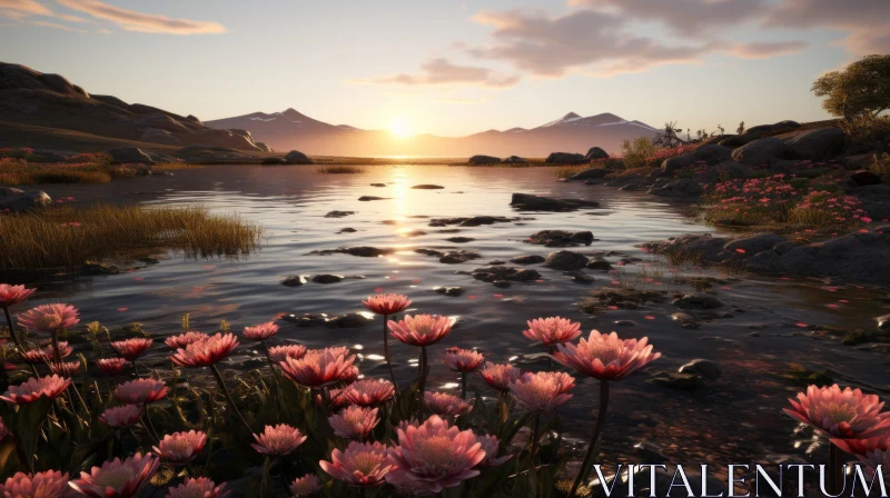 Sunset Over Lake: Unreal Engine 5 Rendered Scottish Landscapes AI Image
