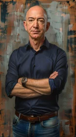 Jeff Bezos in Navy Shirt with Abstract Background