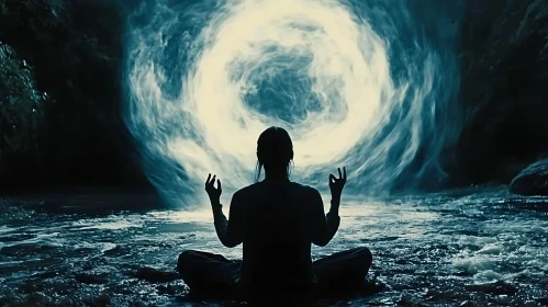 Person Meditating Before a Luminous Vortex