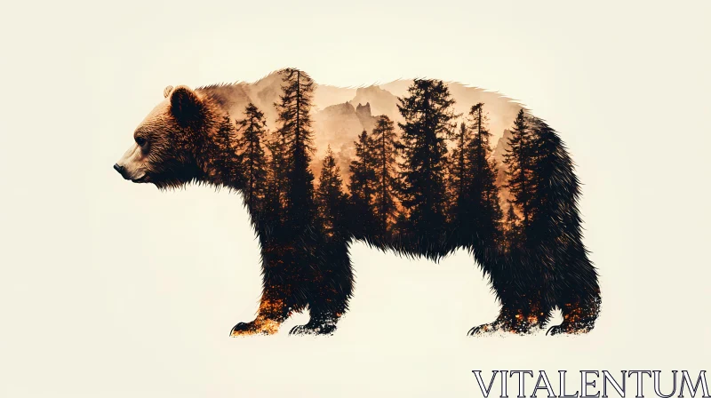 Forest Inside a Grizzly Bear Silhouette AI Image