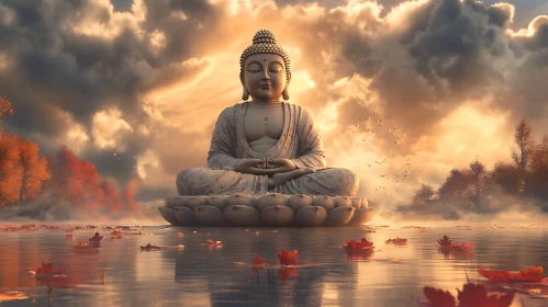 Buddha in Meditation by Lake