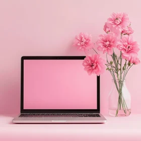 Stylish Pink Workspace with Floral Decor
