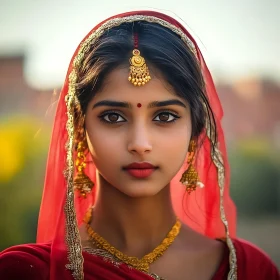 Portrait of a Woman in Red Sari