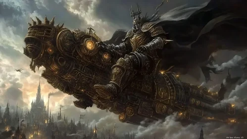 Armored Rider in Steampunk Airship