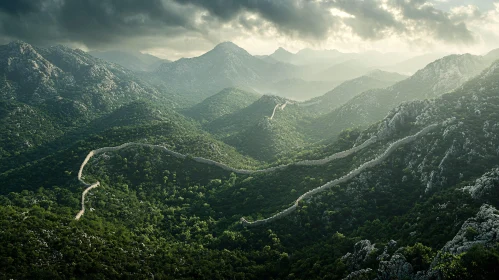 Winding Wall Through Mountainous Terrain