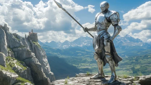 Armored Knight Overlooking Mountainous Landscape