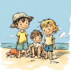 Kids on the Beach Illustration