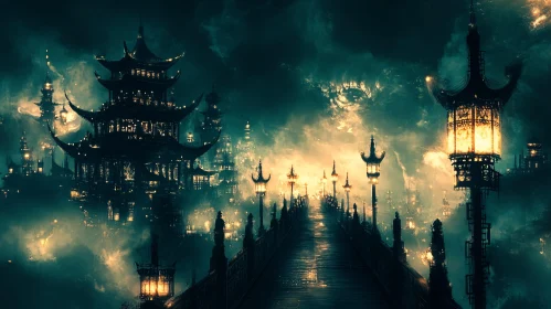 Illuminated Asian Cityscape